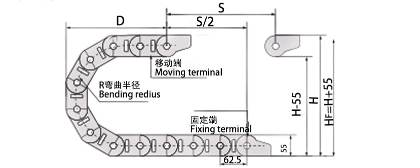 35系列高負載型拖鏈主要技術(shù)參數(shù)圖