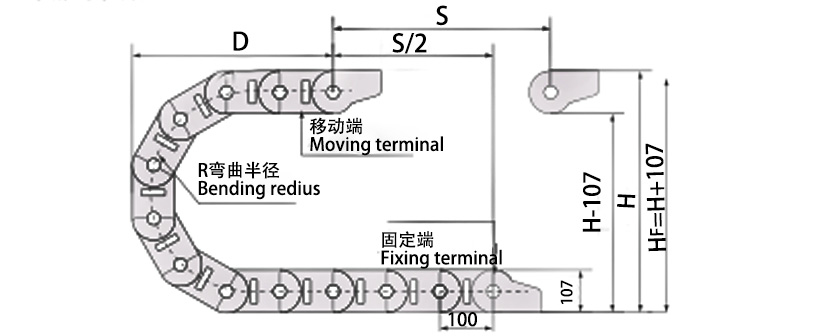 80系列高負(fù)載型拖鏈主要技術(shù)參數(shù)圖